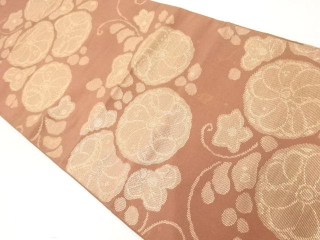 JAPNAESE KIMONO / ANTIQUE FUKURO OBI / SILK / WOVEN FLORAL PLANTS